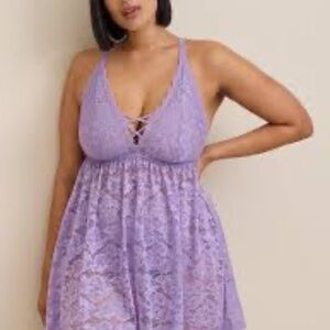 Torrid Curve Babydoll Chemise 2X Purple Lace Coquette Milk Maid Romantic Fairy